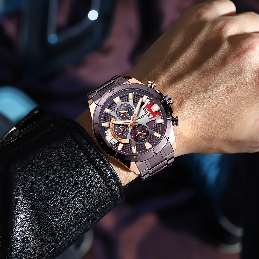Relógio Masculino Pulseira de Aço Inoxidável com Mostrador Grande by Loja Bruna Modas