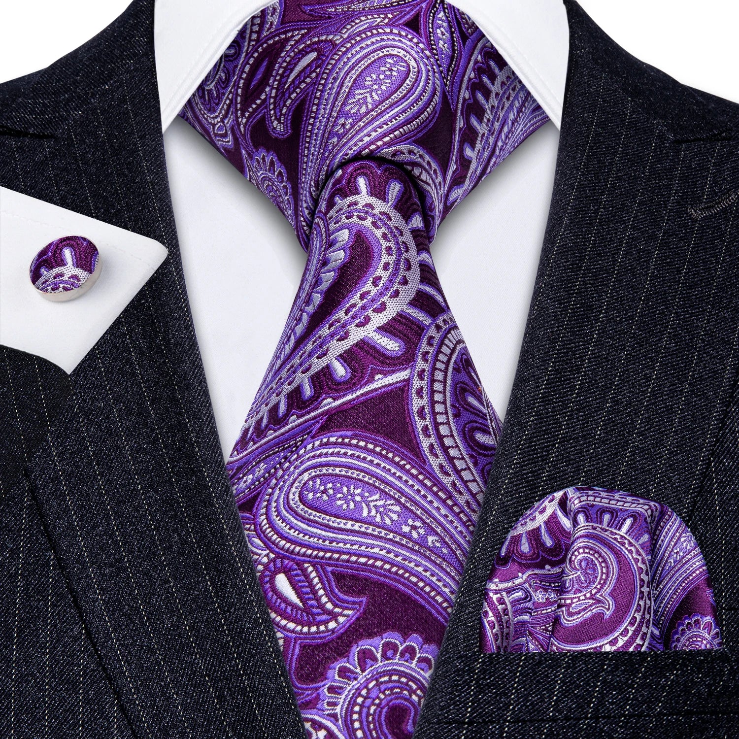Conjunto de Gravata Masculina de Seda Roxo com Lenço