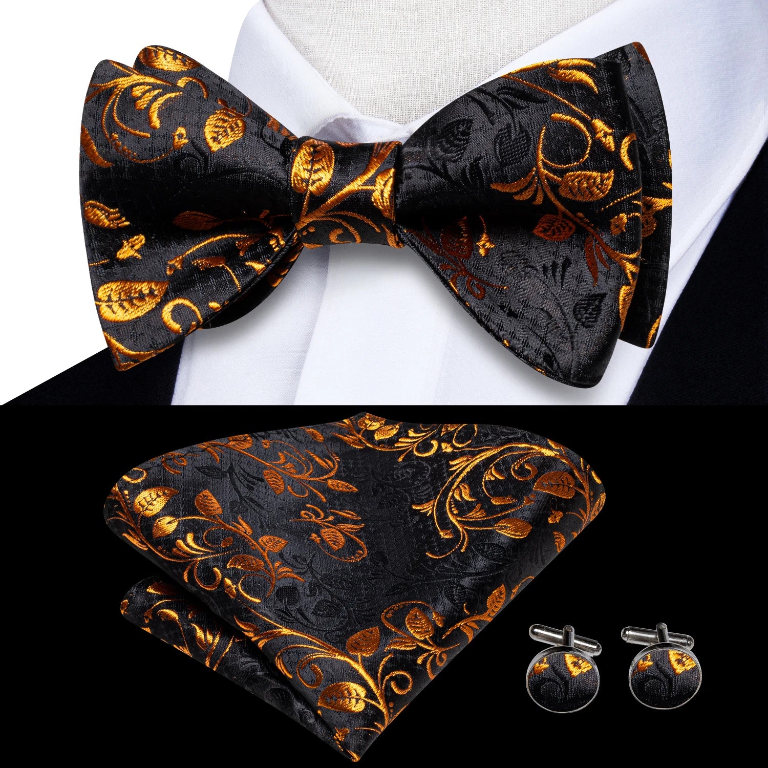 Kit de Gravata Borboleta de Seda Jacquard