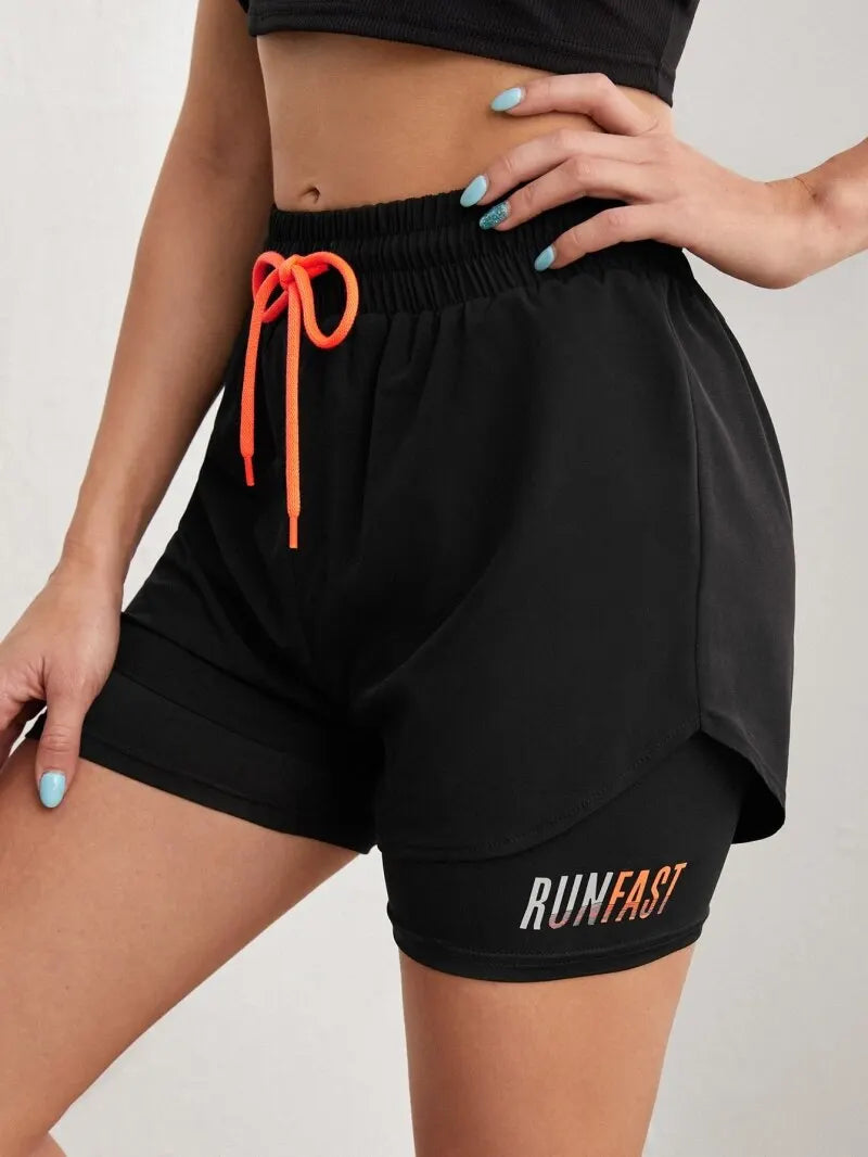 Short Feminino De Yoga De Cintura Alta Com Elástico Para Corrida