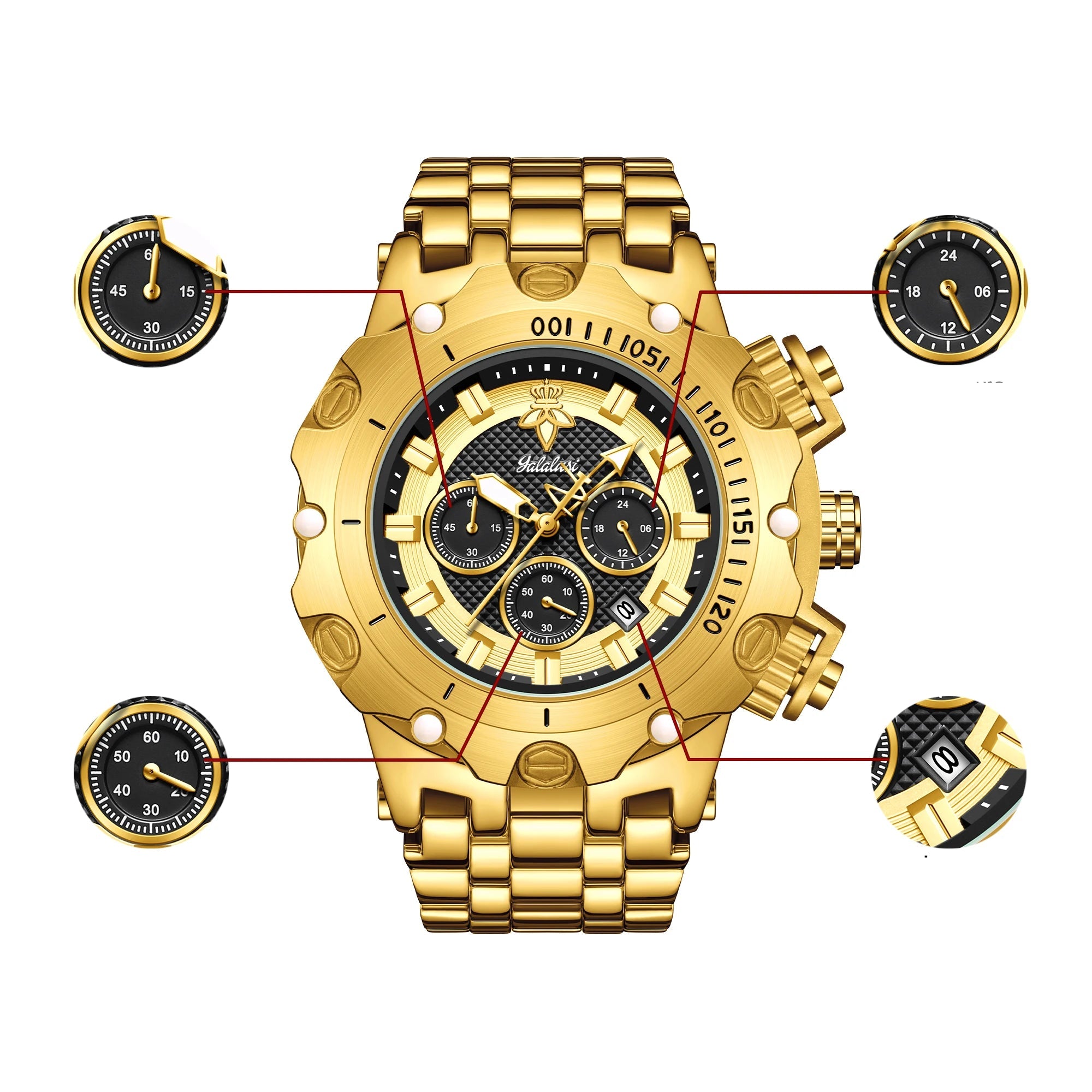 Relógio Masculino de Quartzo YaLaLuSi Golden Luxury by Loja Bruna Modas