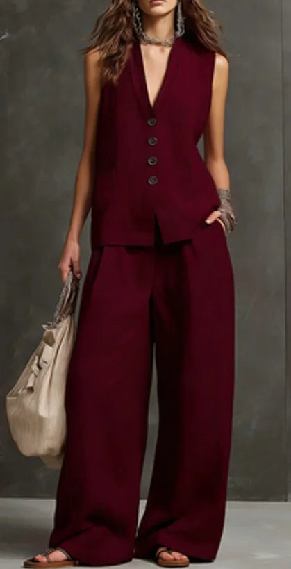 Conjunto Feminino Estilo Despojado Composto por Calça e Blusa Sem Mangas