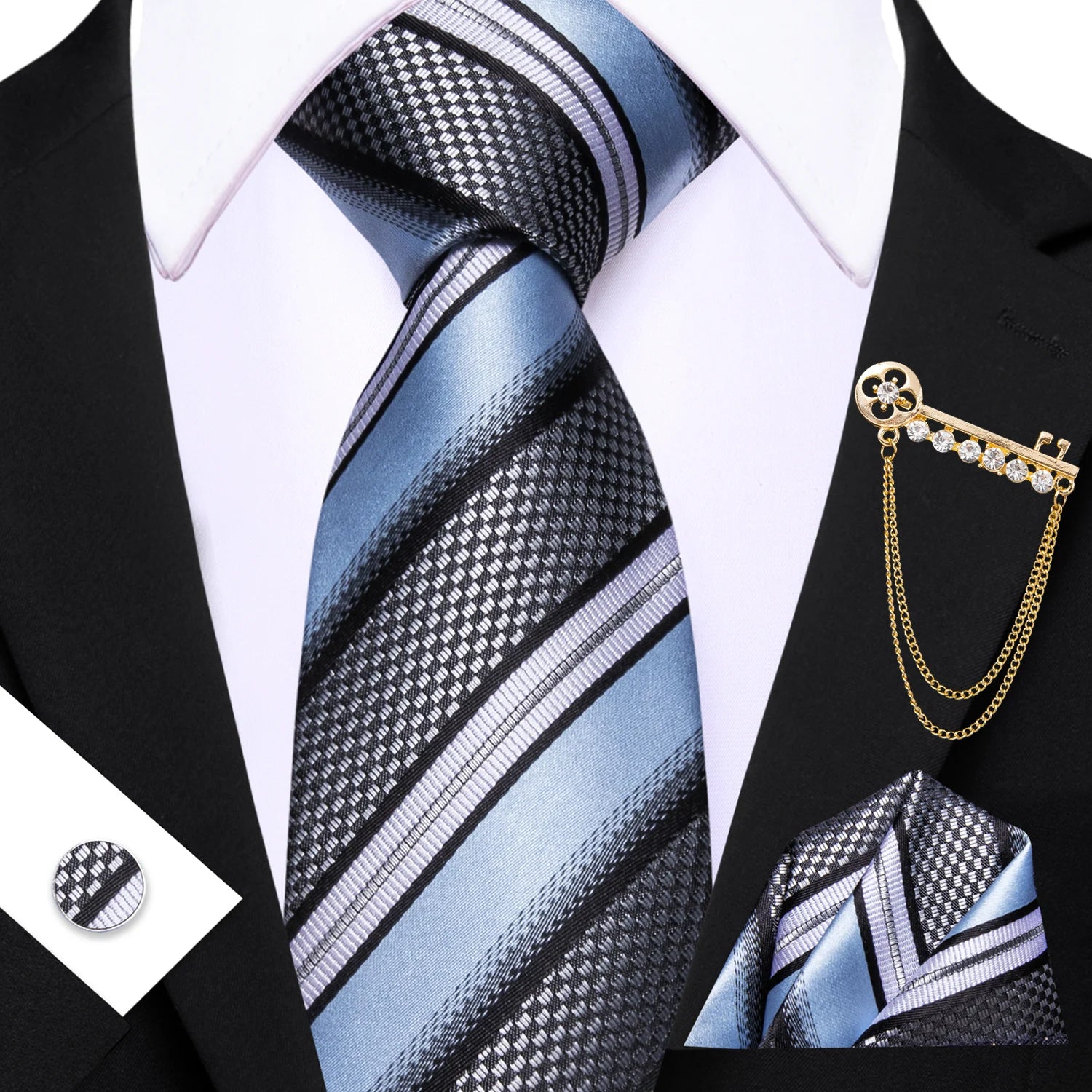Conjunto de Gravata Masculina com Broche e Lenço
