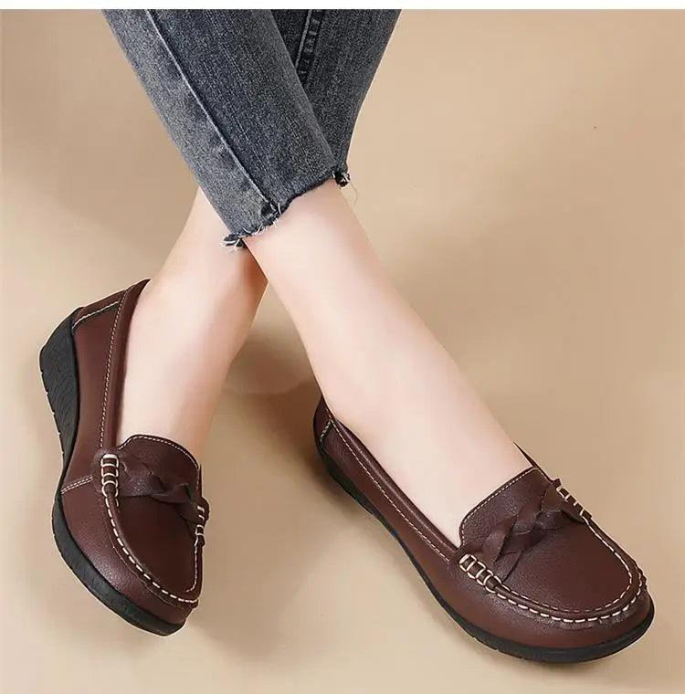 Mocassins de Couro Genuíno Feminino Conforto e Estilo Casual