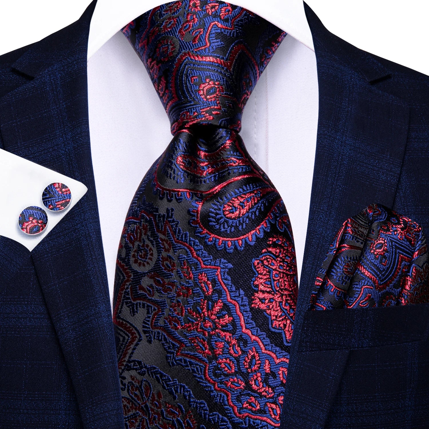 Conjunto 3 Peças Gravata Masculina Poliéster Roxa com Lenço e Abotoaduras