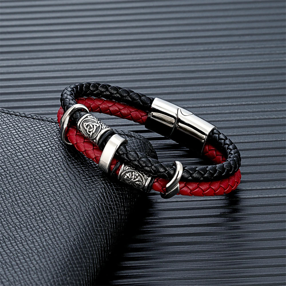 Pulseira Masculina Multicamadas de Couro Genuíno