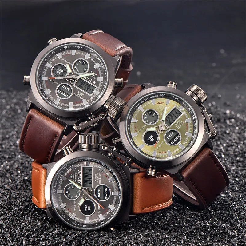 Relógio Masculino Cronógrafo com Pulseira de Couro by Loja Bruna Modas