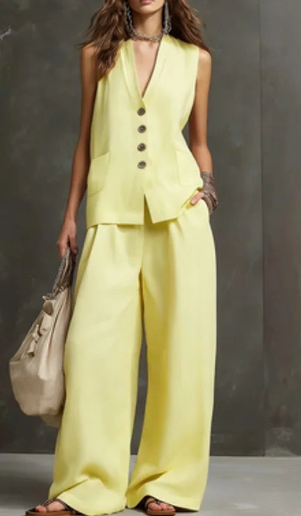 Conjunto Feminino Estilo Despojado Composto por Calça e Blusa Sem Mangas