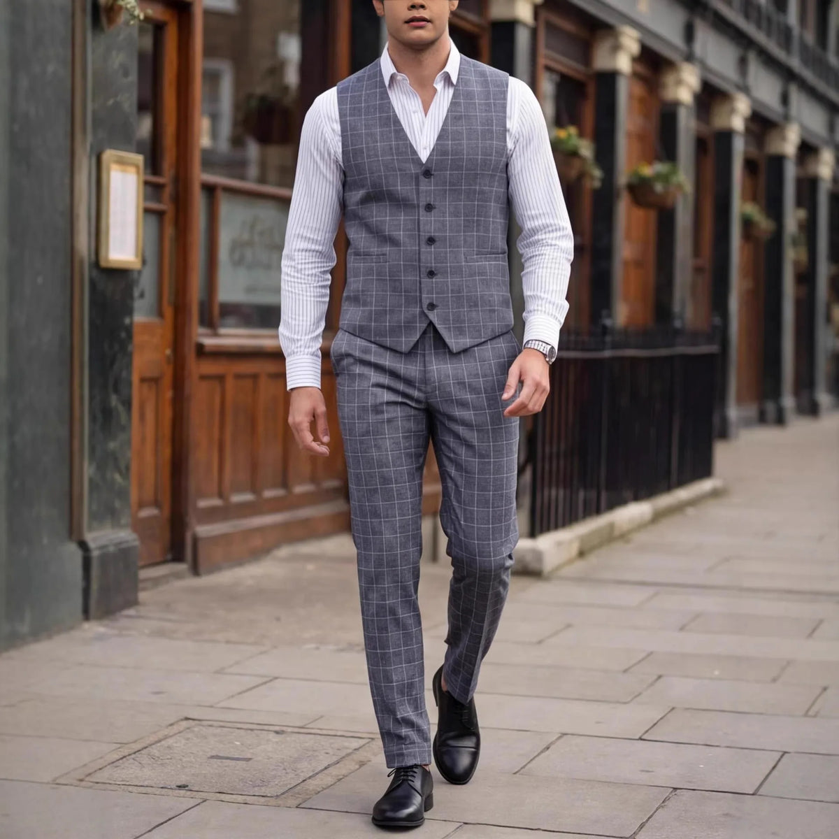 Conjunto Masculino de Colete e Calça Xadrez Magnate