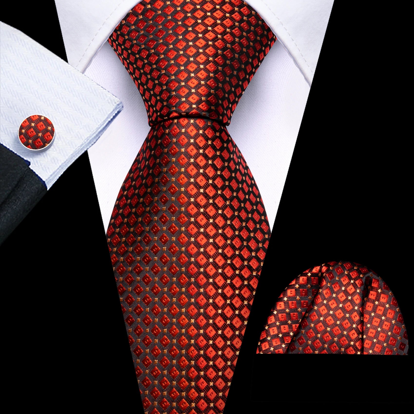 Kit Gravata Masculina Poliéster Estilo Formal com Lenço e Abotoaduras