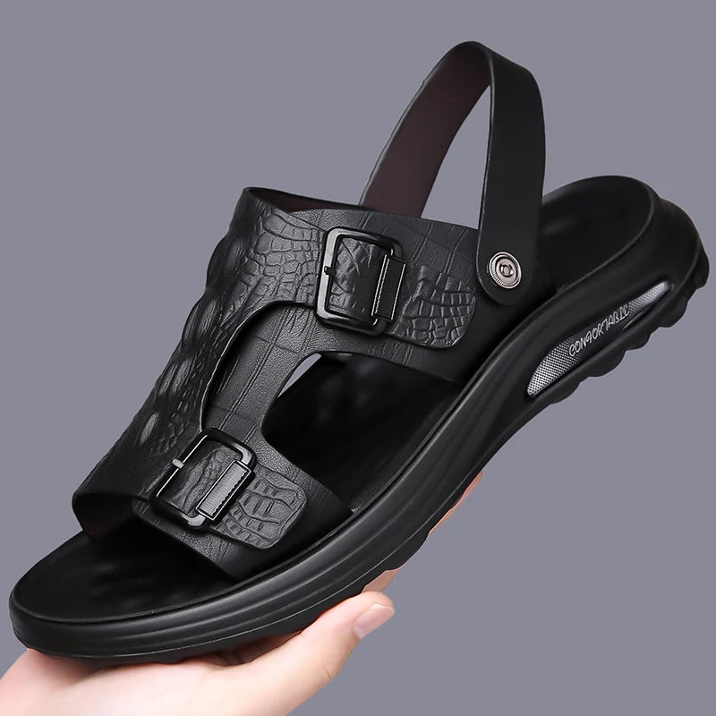 Sandália Masculina de Couro PU Antiderrapante