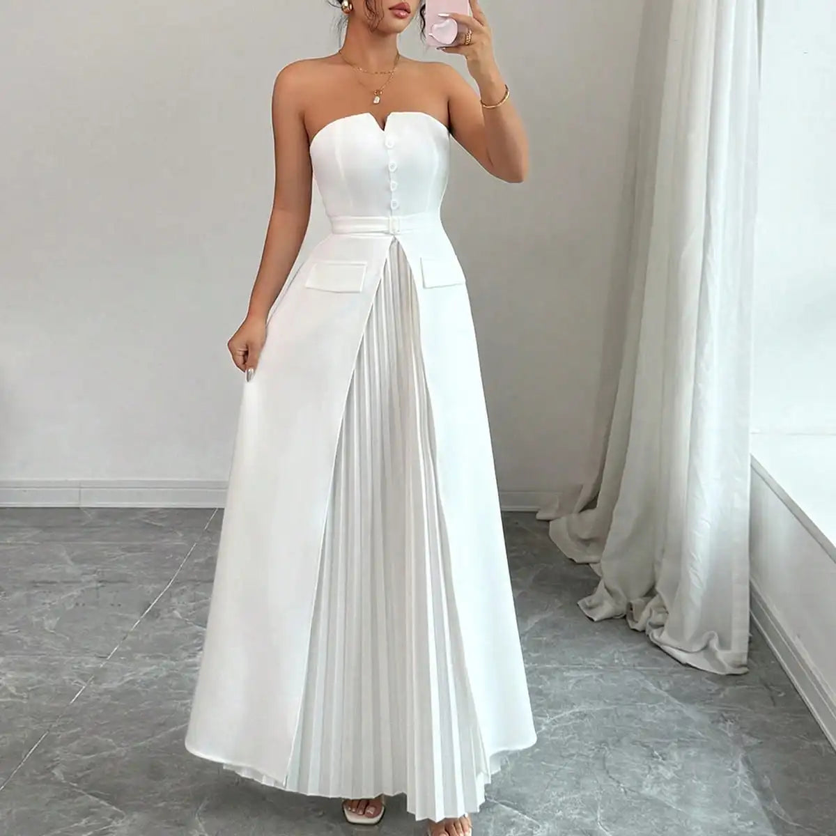 Vestido Longo Feminino Branco Costa Nua by Loja Bruna Modas