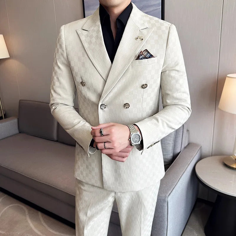 Terno Masculino Xadrez 2 Peças Abotoamento Duplo Elegante
