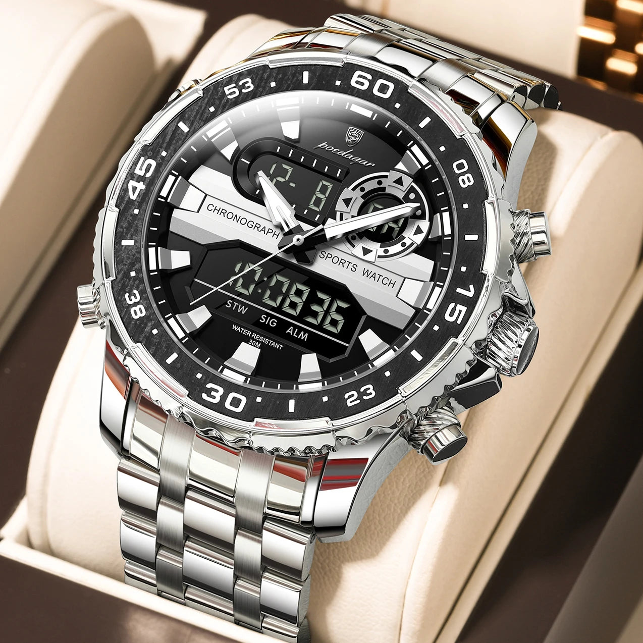Relógio Masculino Militar Luminoso com Pulseira de Aço Inoxidável