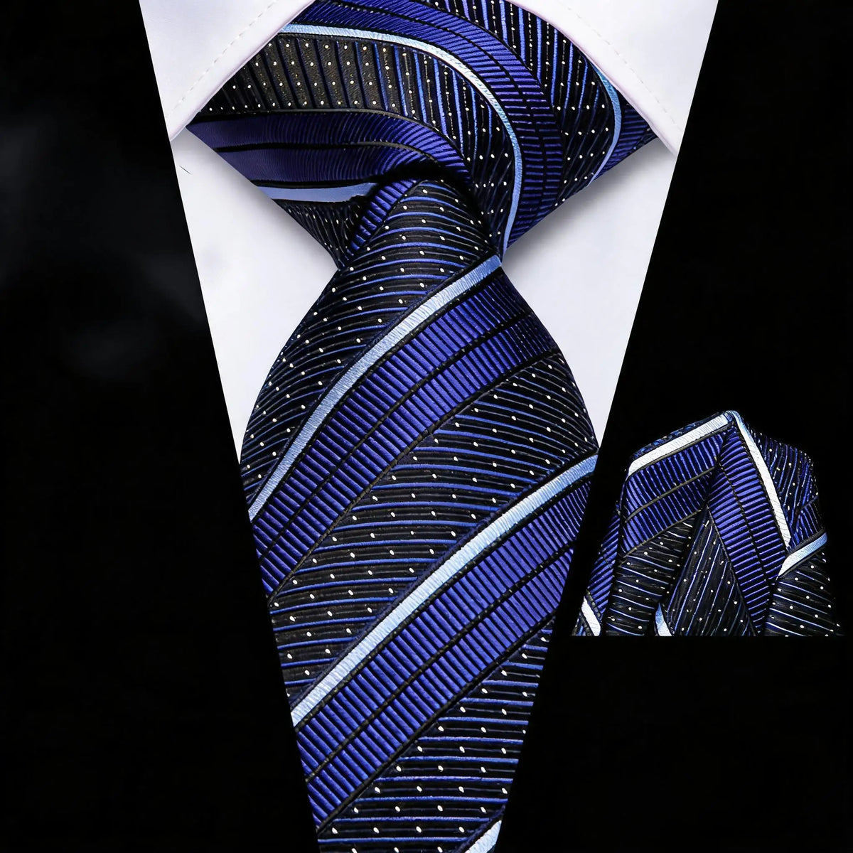 Gravata Masculina Clássica Listrada com Lenço de Bolso