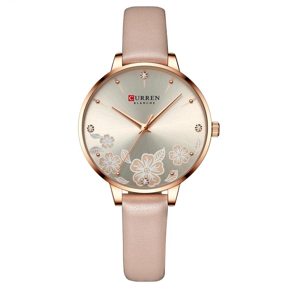 Curren relógios para a mulher moda à prova dwaterproof água relógio de topo marca luxo criativo romântico flor dial relógio pulso presente 9068