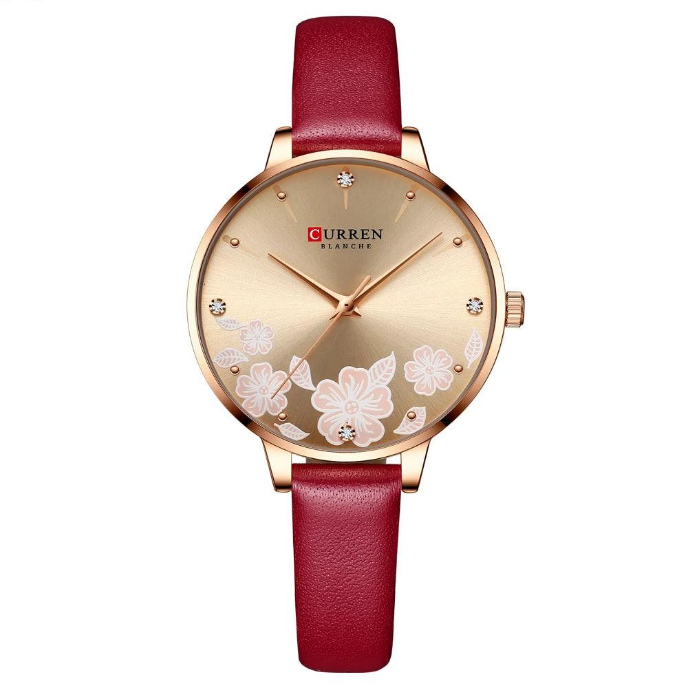 Curren relógios para a mulher moda à prova dwaterproof água relógio de topo marca luxo criativo romântico flor dial relógio pulso presente 9068