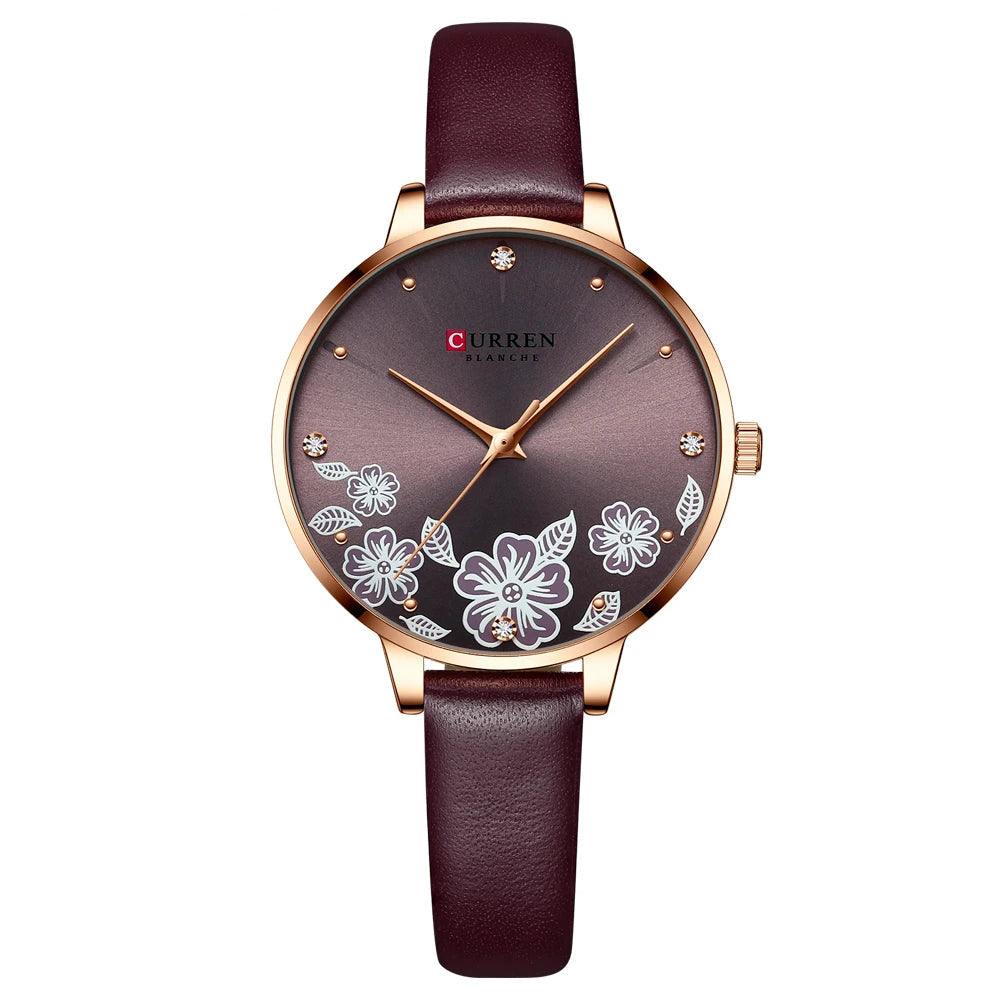 Curren relógios para a mulher moda à prova dwaterproof água relógio de topo marca luxo criativo romântico flor dial relógio pulso presente 9068