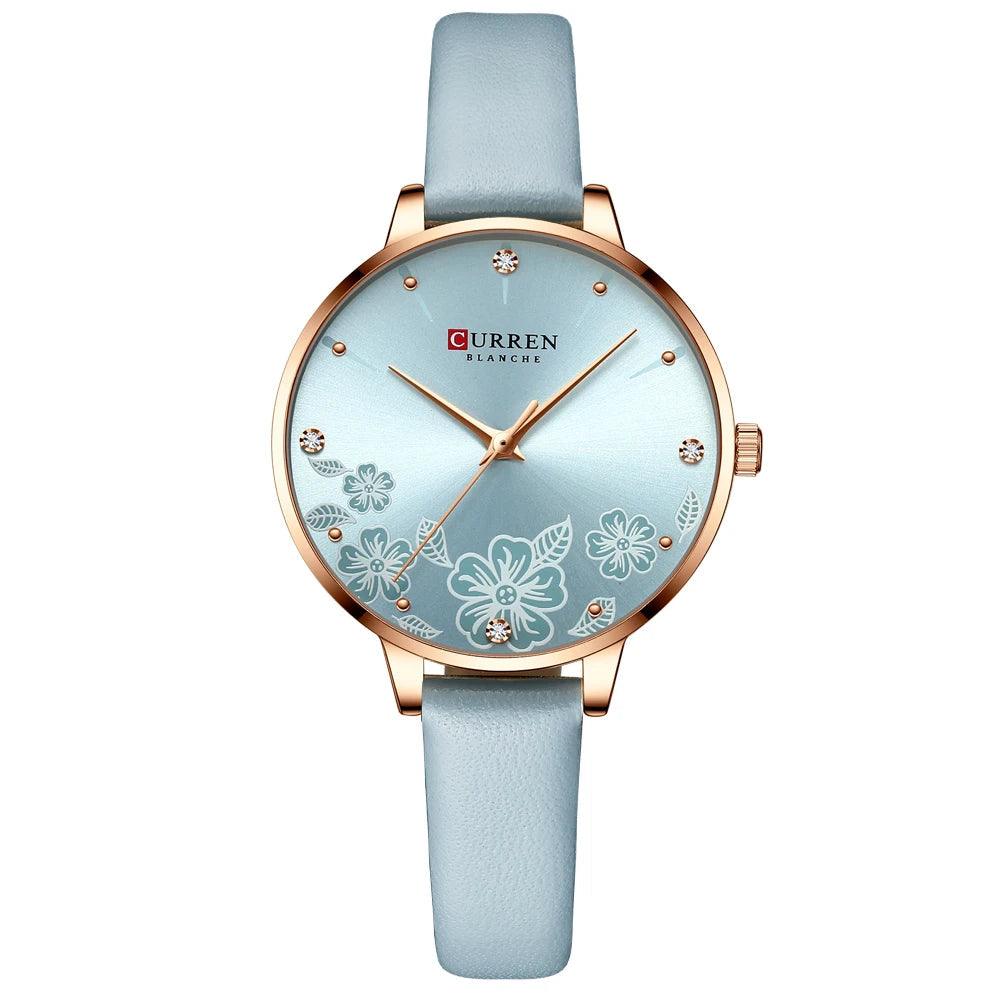 Curren relógios para a mulher moda à prova dwaterproof água relógio de topo marca luxo criativo romântico flor dial relógio pulso presente 9068