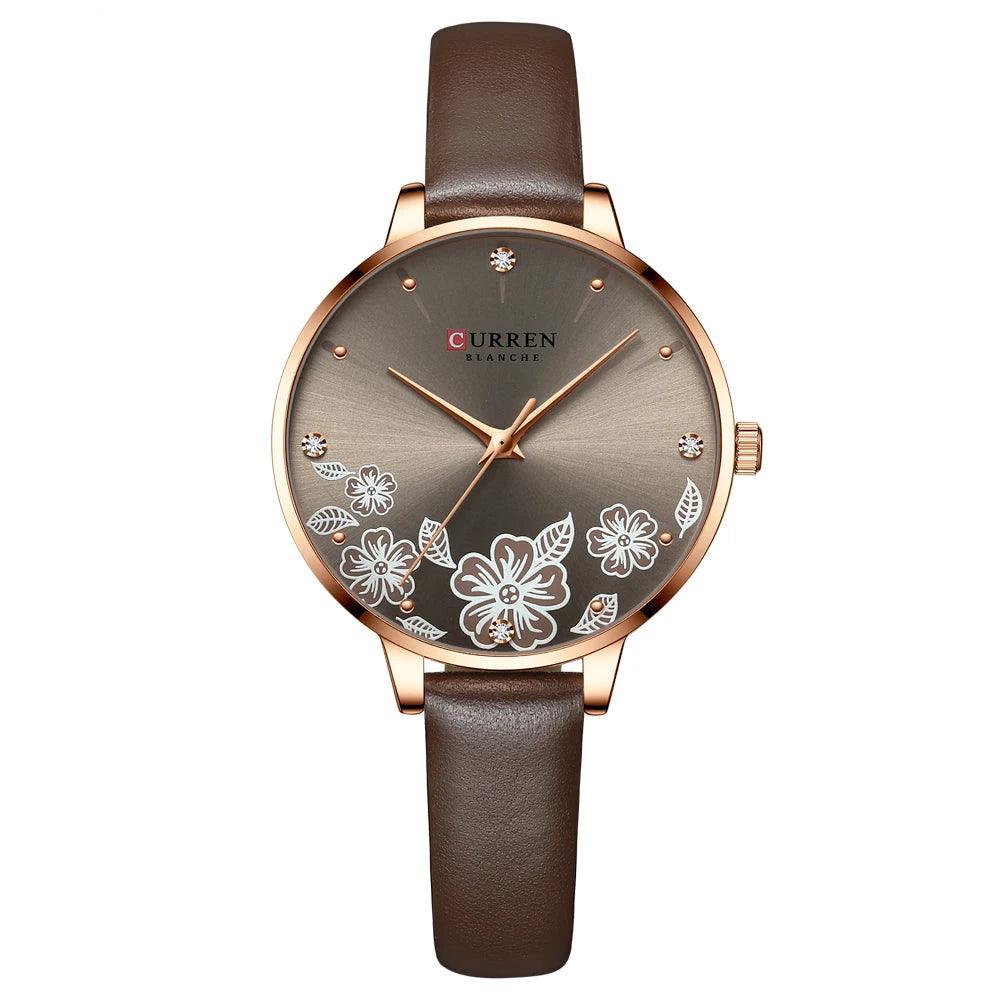 Curren relógios para a mulher moda à prova dwaterproof água relógio de topo marca luxo criativo romântico flor dial relógio pulso presente 9068