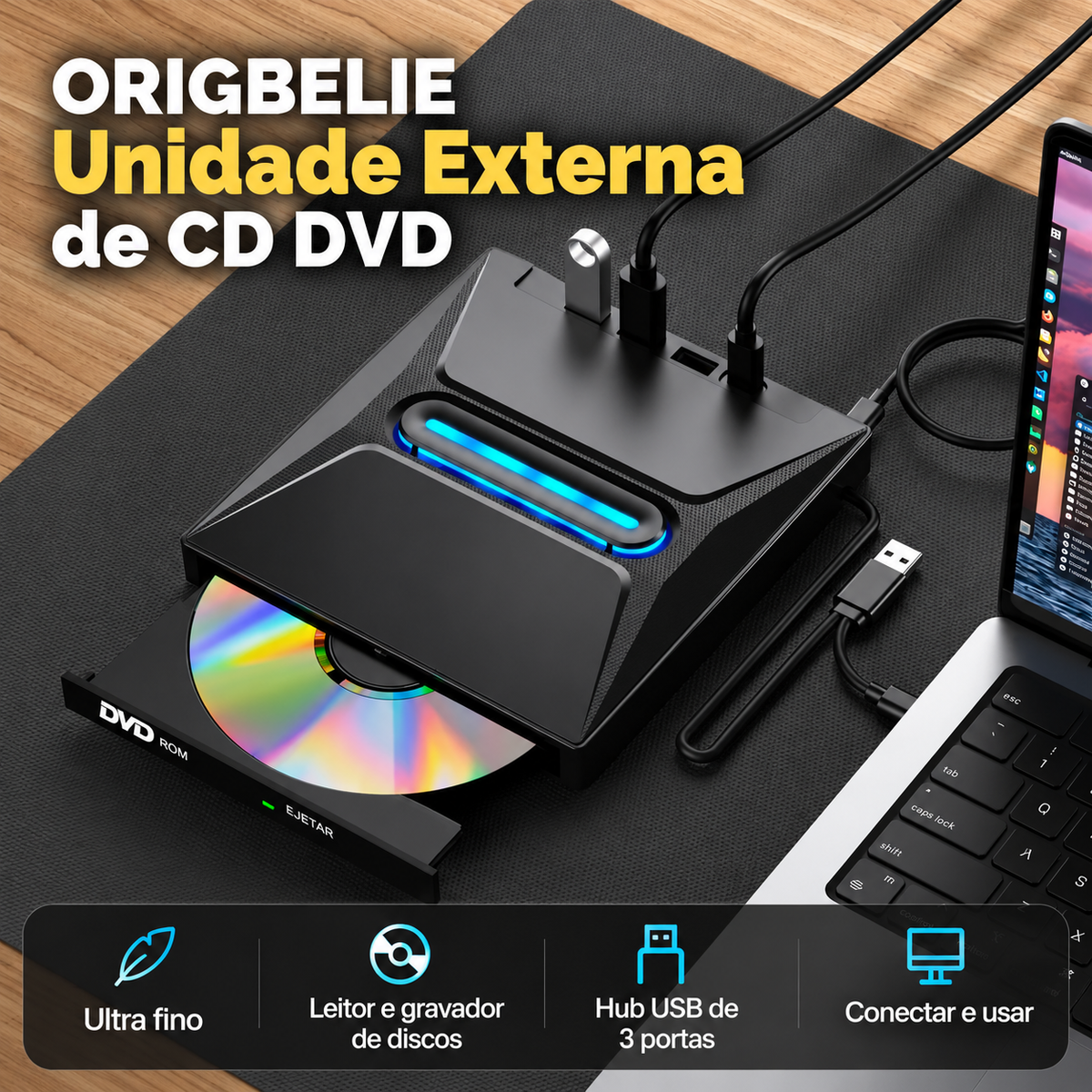 Leitor Externo de CD e DVD Archivora