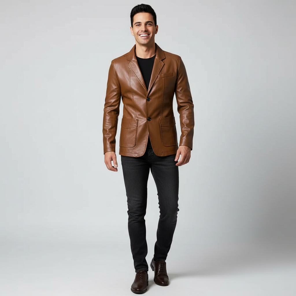 Blazer Masculino de Couro Sintético Slim fit