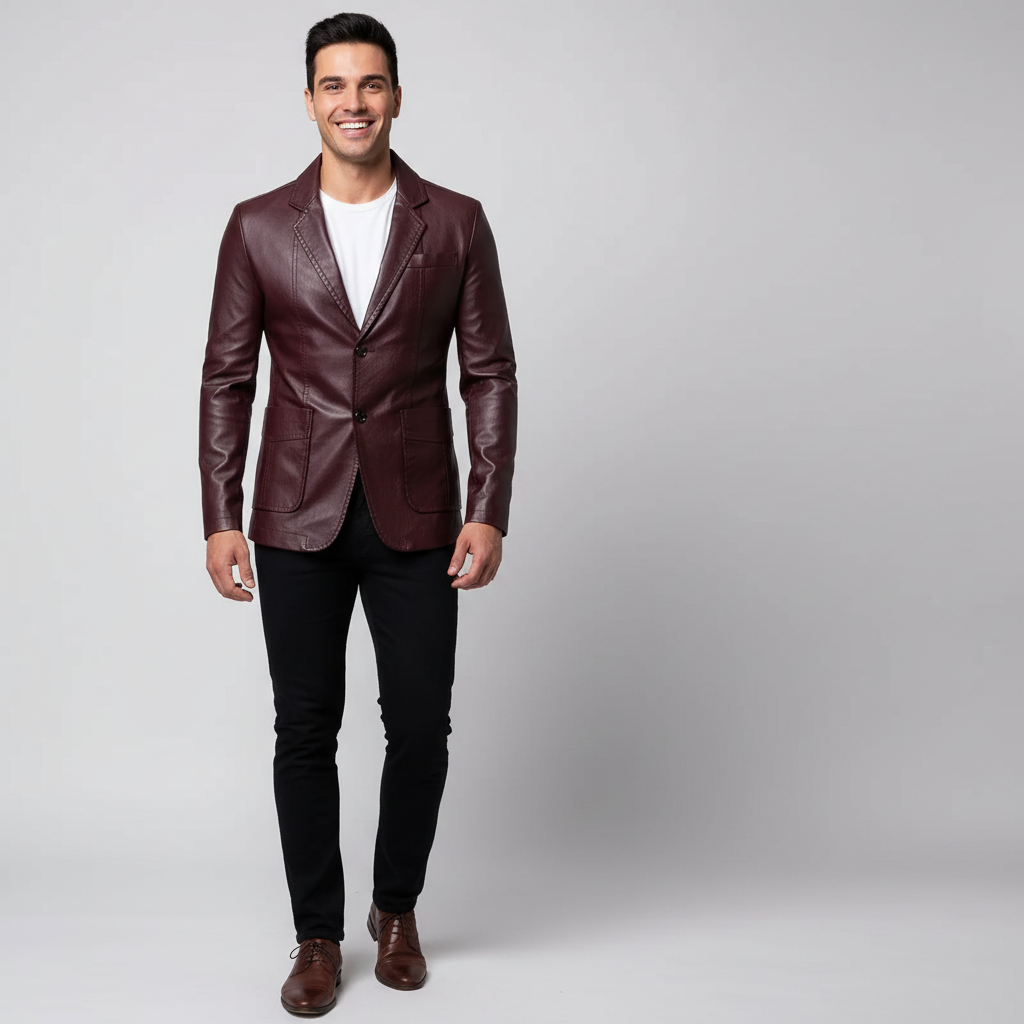 Blazer Masculino de Couro Sintético Slim fit