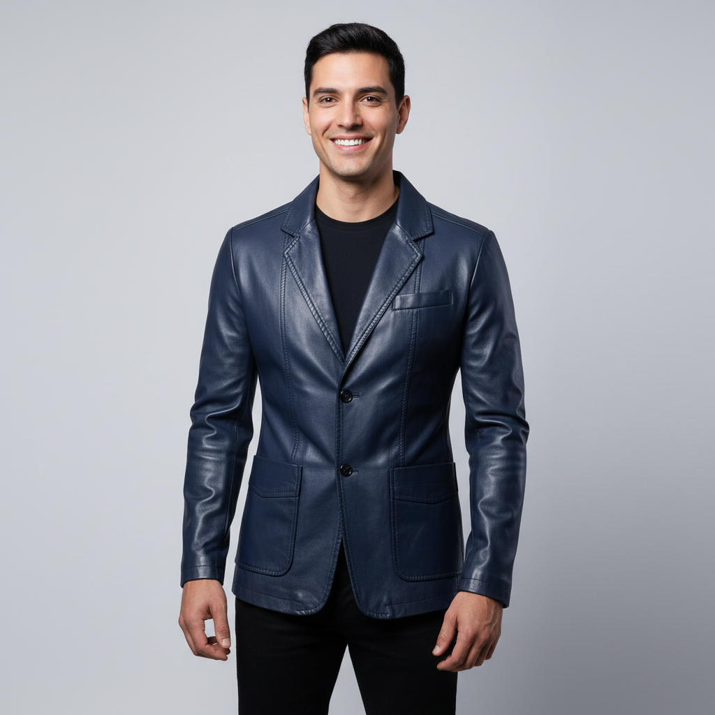 Blazer Masculino de Couro Sintético Slim fit