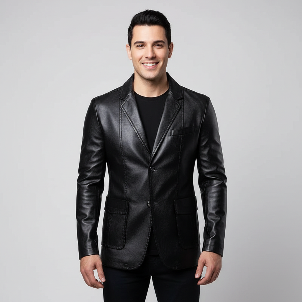 Blazer Masculino de Couro Sintético Slim fit