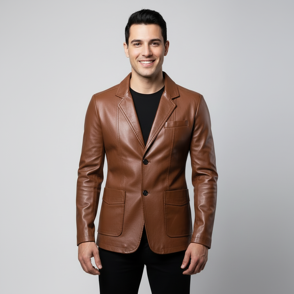 Blazer Masculino de Couro Sintético Slim fit