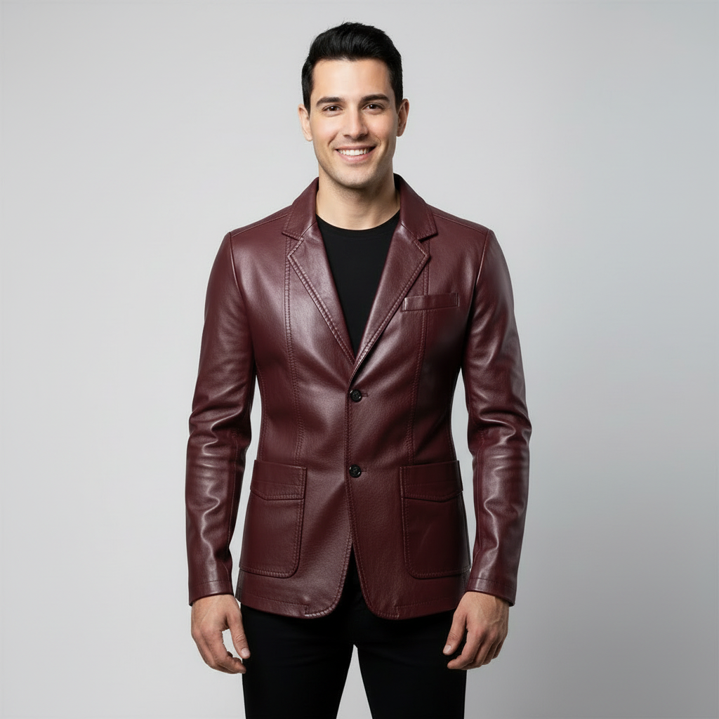 Blazer Masculino de Couro Sintético Slim fit