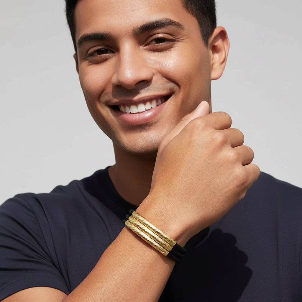 Pulseira Masculina de Aço Inoxidável com 3 Camadas
