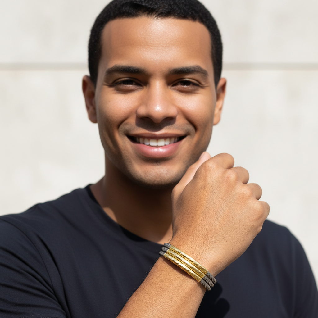 Pulseira Masculina de Aço Inoxidável com 3 Camadas