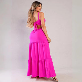 Vestido Longo Alcinha com Abertura nas Costas | Tendência Verão