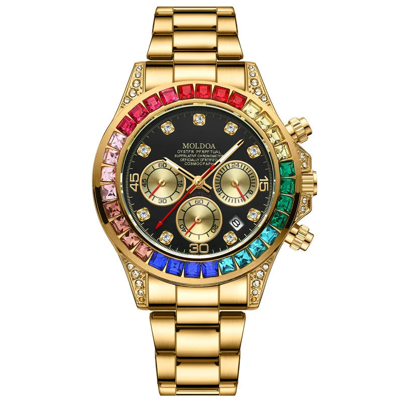 Relógio de Pulso Masculino Quartzo Pulseira de Aço Design Luxuoso