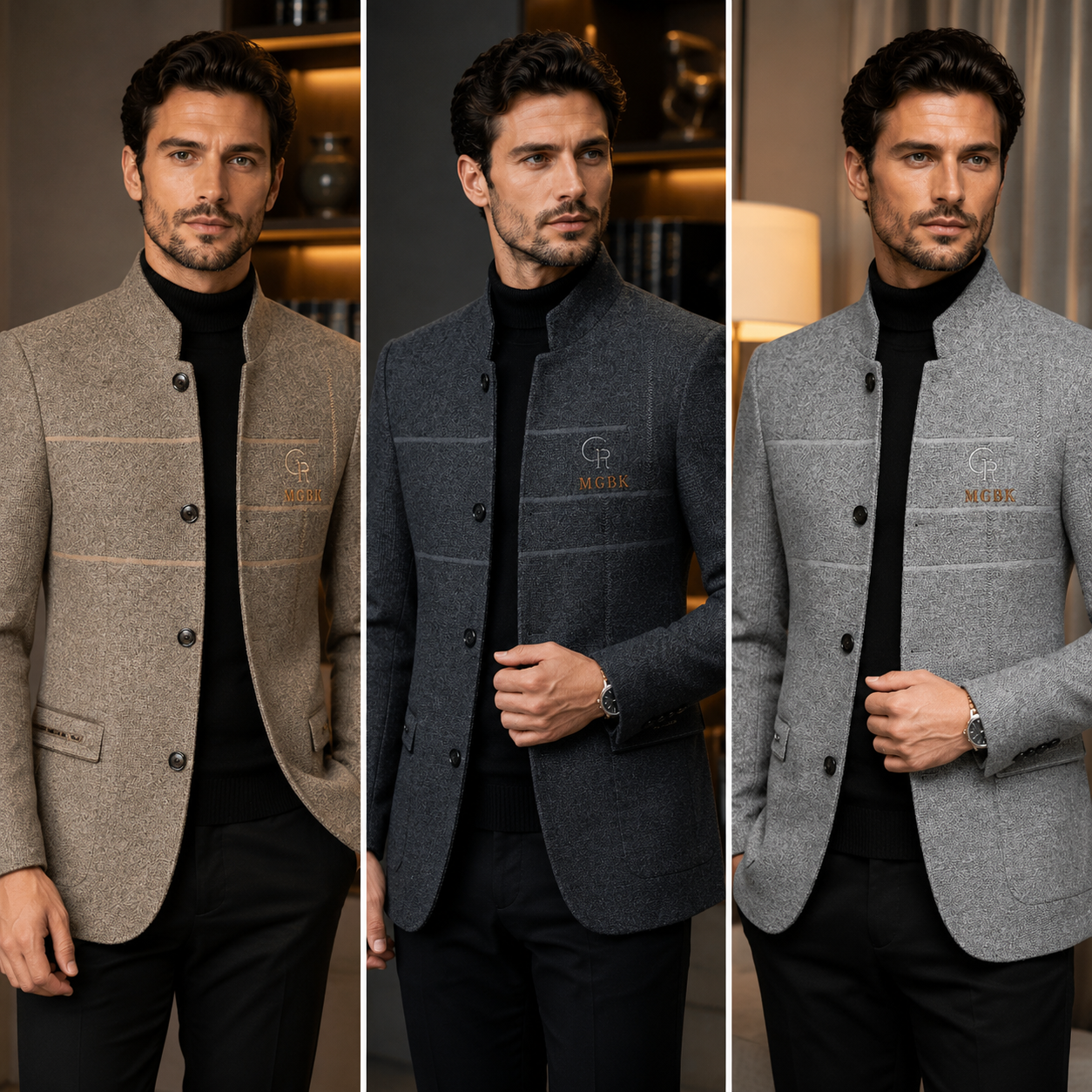 Blazer Masculino Casuais de Lã Slim Fit