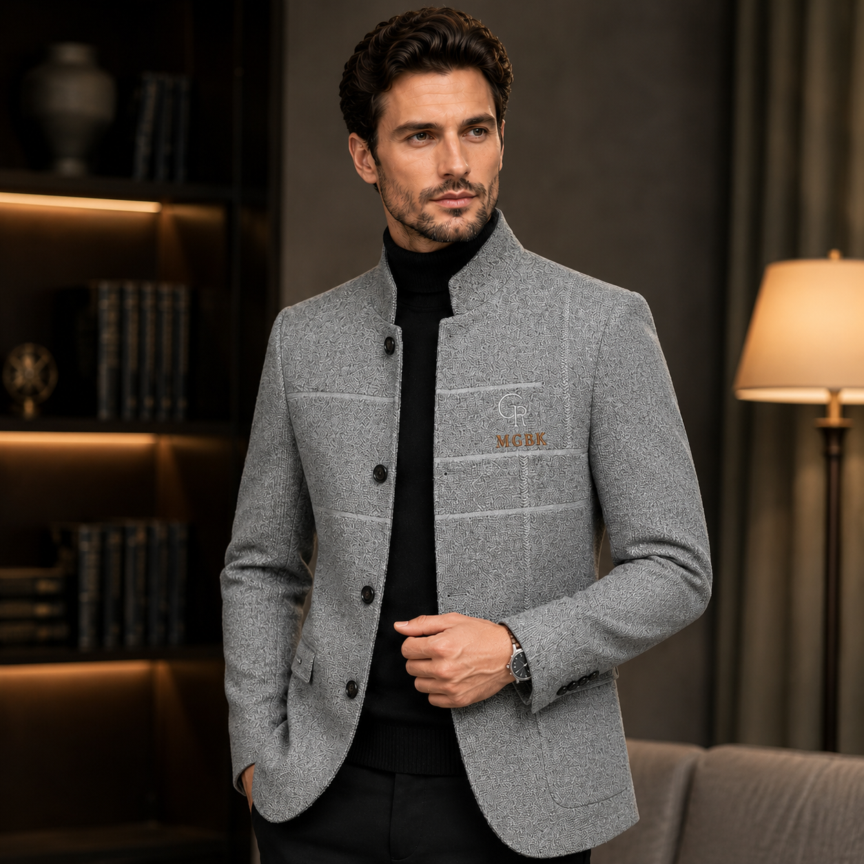 Blazer Masculino Casuais de Lã Slim Fit