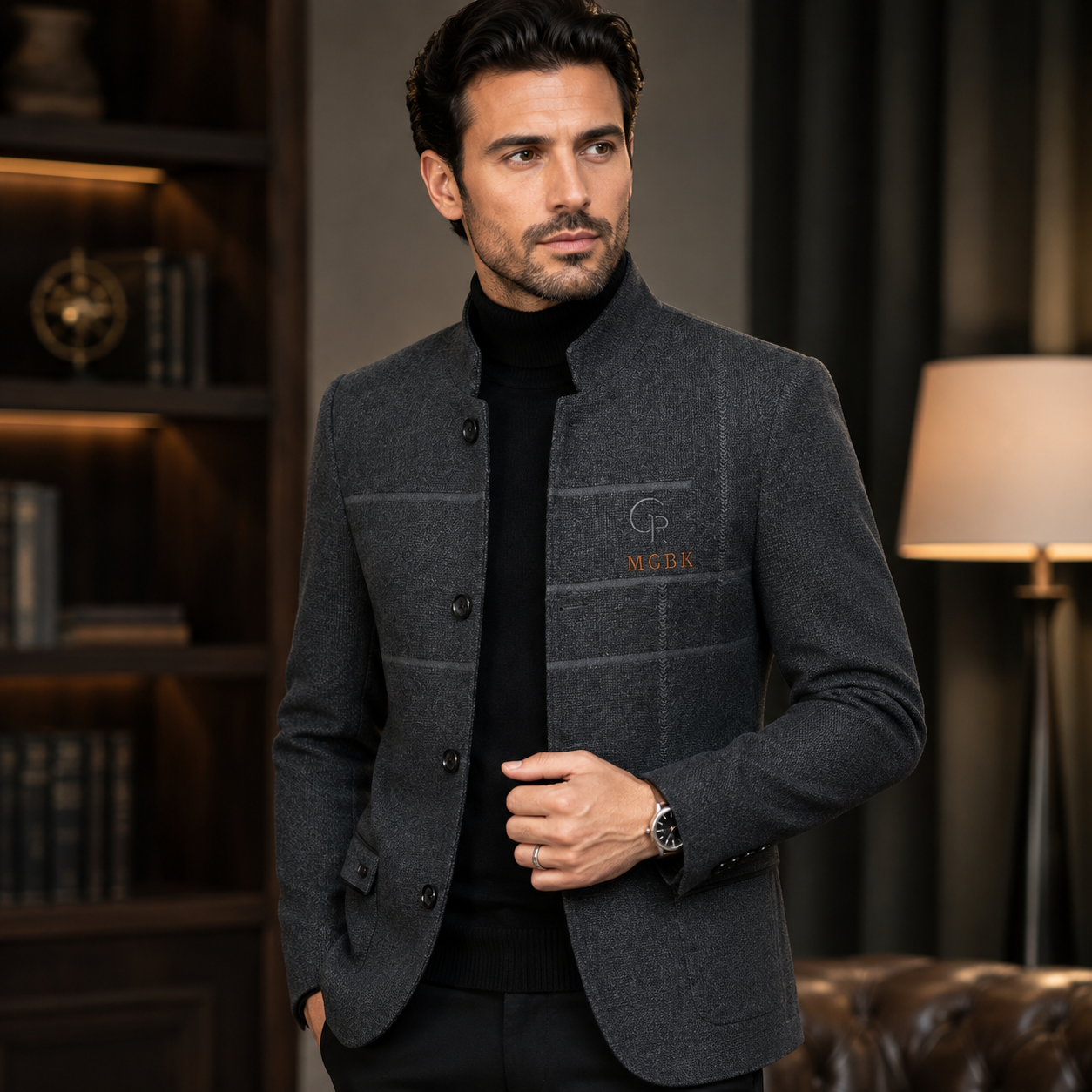Blazer Masculino Casuais de Lã Slim Fit