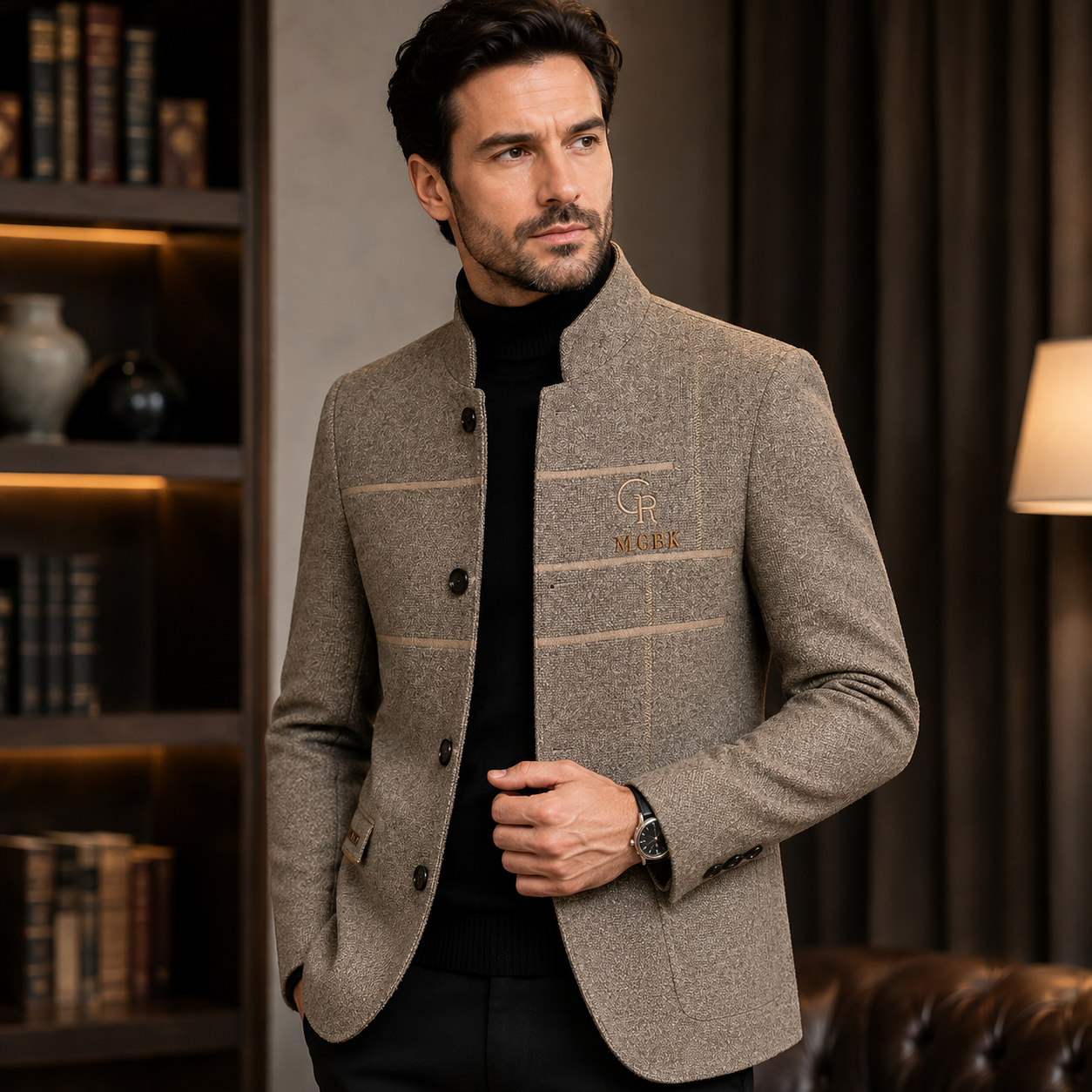 Blazer Masculino Casuais de Lã Slim Fit