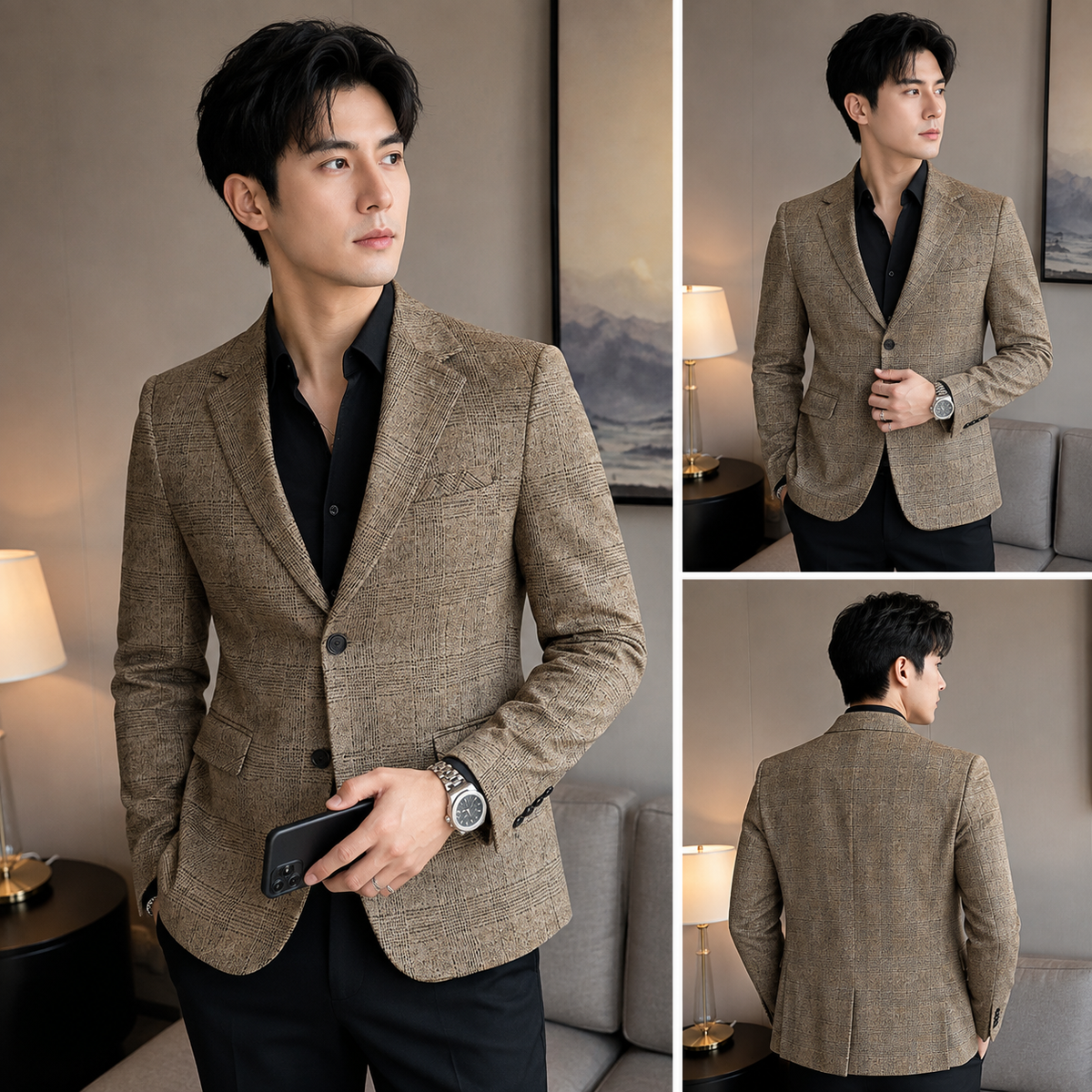 Blazer Masculino Xadrez Estilo Britânico Elegante e Moderno
