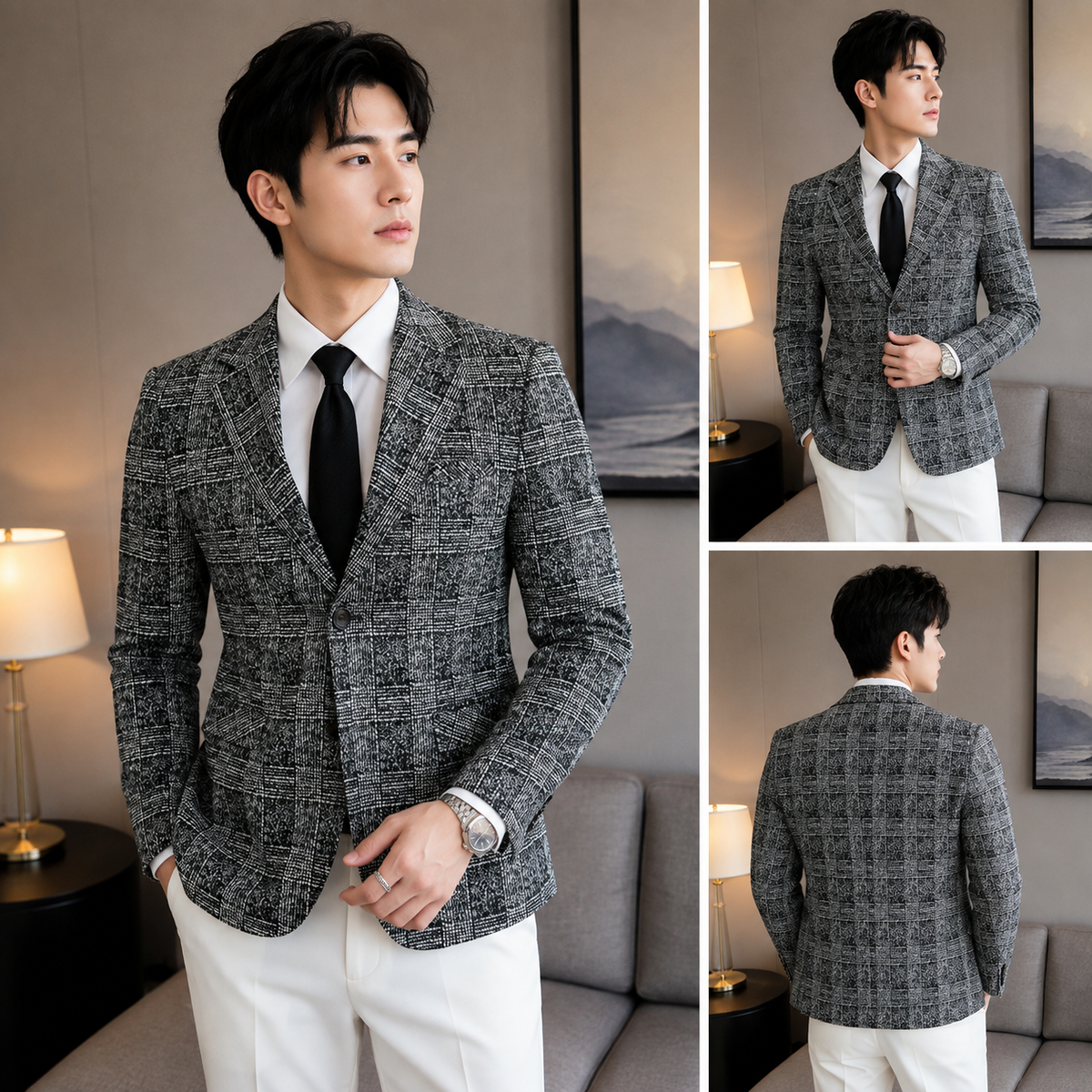 Blazer Masculino Xadrez Estilo Britânico Elegante e Moderno