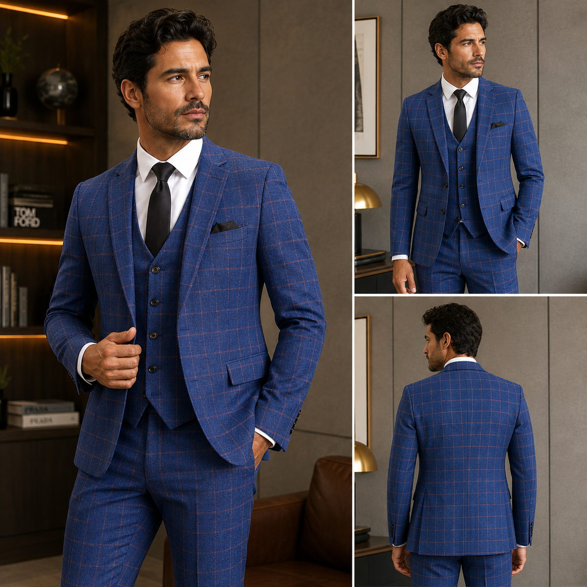 Terno Masculino Xadrez Slim 3 Peças Blazer Colete e Calça