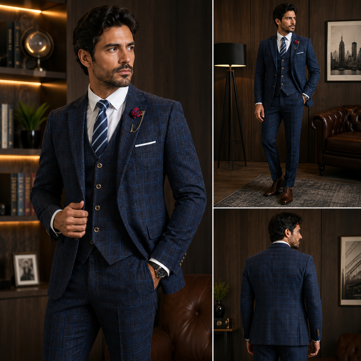 Terno Masculino Xadrez 3 Peças Estilo Britânico – Elegante e Confortável