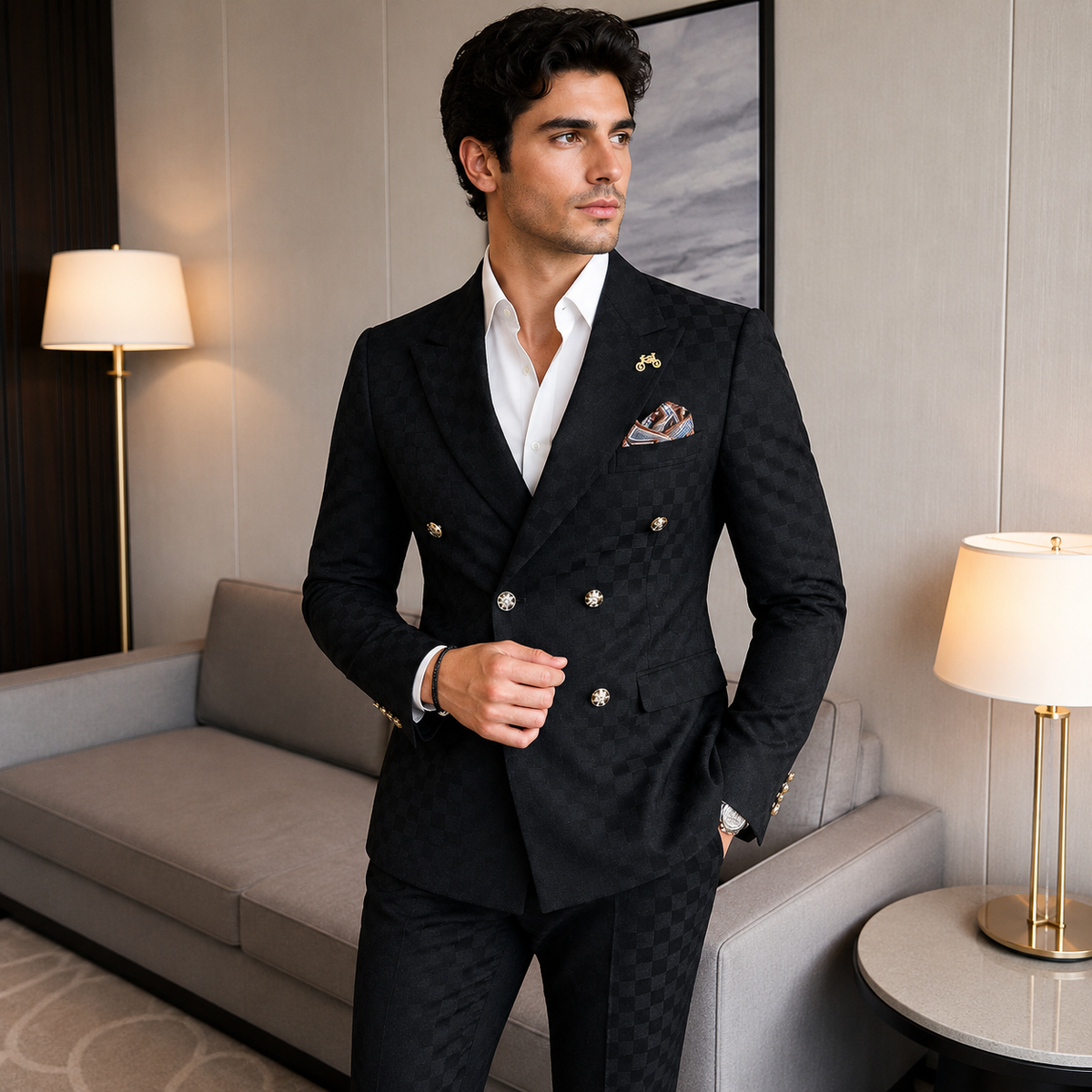 Terno Masculino Trespassado 2 Peças Abotoamento Duplo Elegante