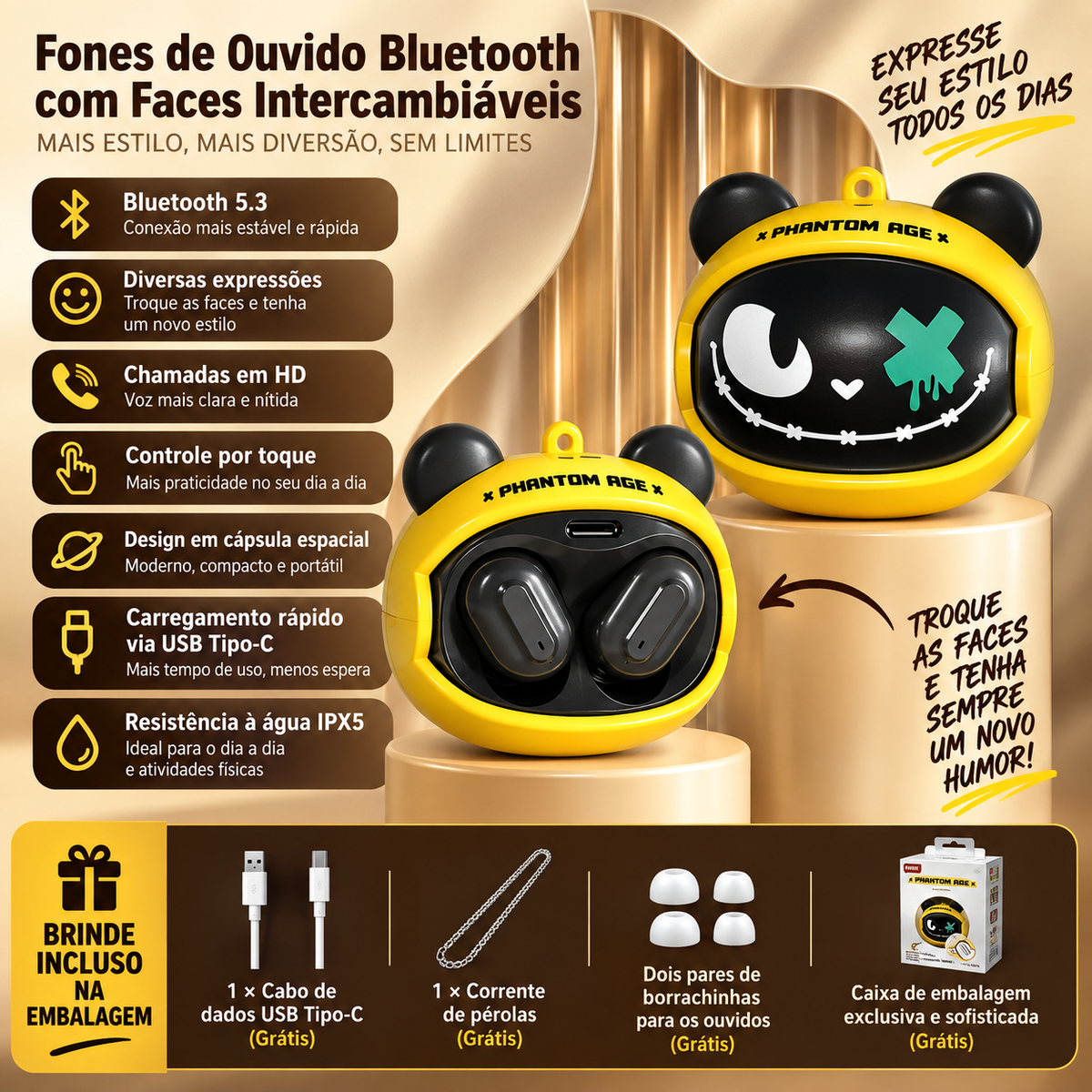 Fone de Ouvido Sem Fio Gamer Shiftora