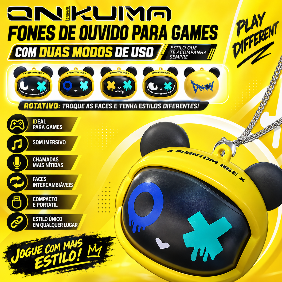 Fone de Ouvido Sem Fio Gamer Shiftora