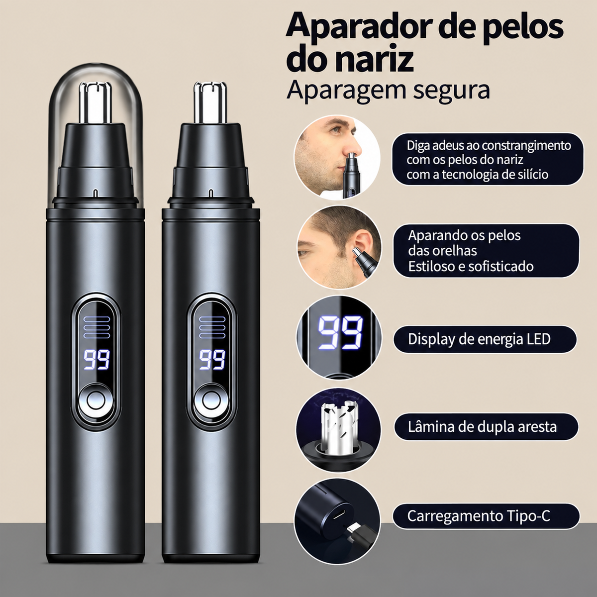 Aparador de Pelos Facial Recarregável Orvella