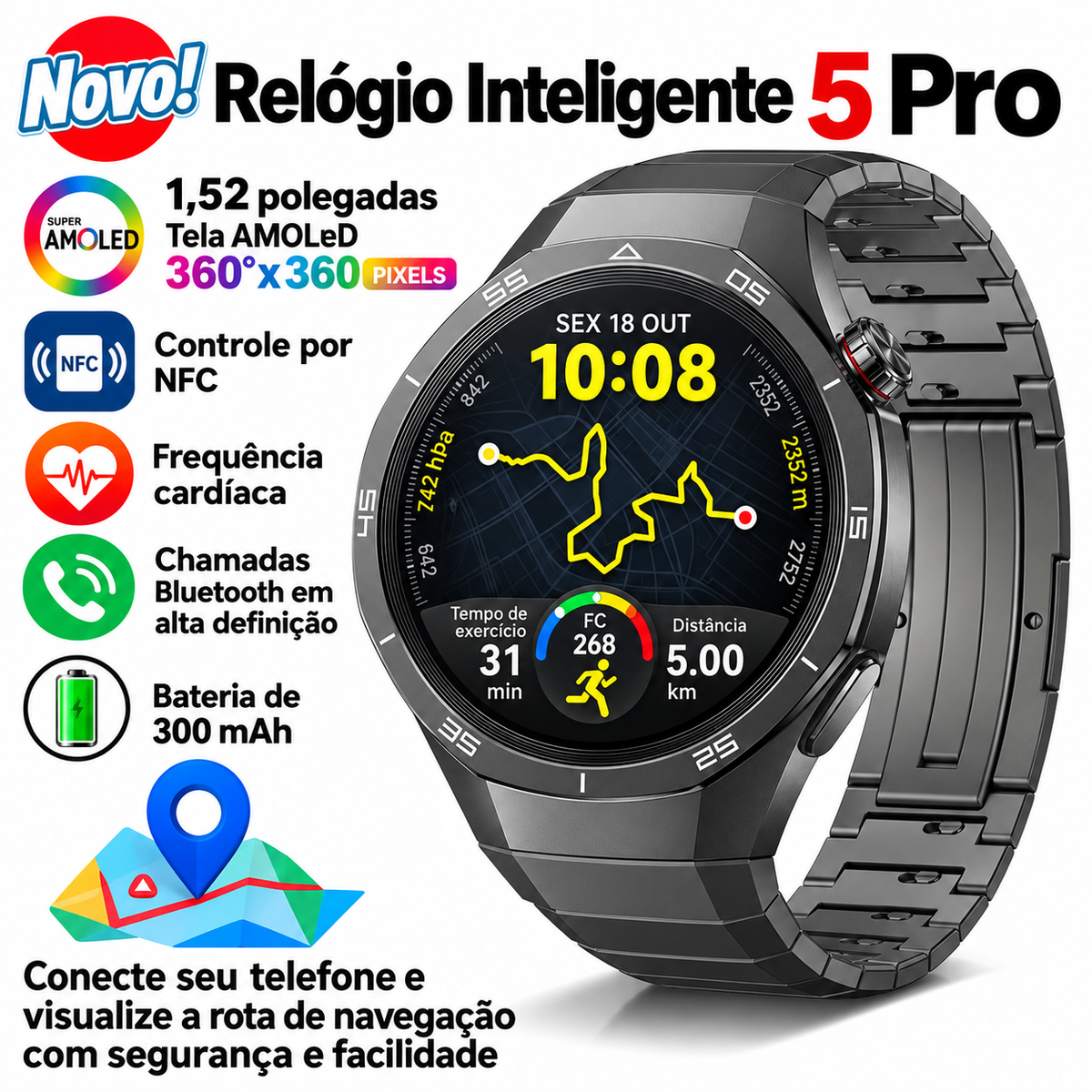 Smartwatch Masculino Esportivo GPS Altair