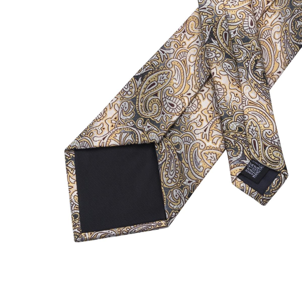 Gravata de Seda Hi-Tie com Lenço, Abotoaduras e Prendedor de Luxo