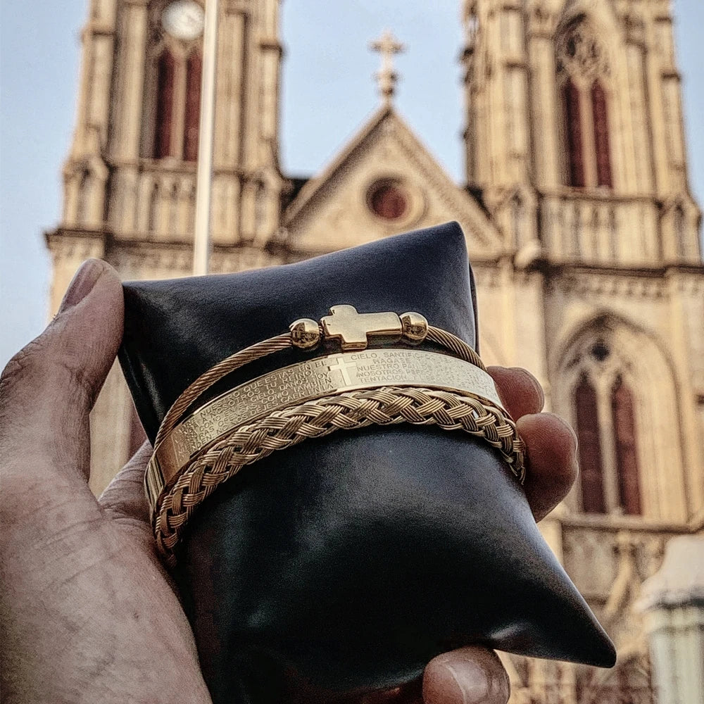 Conjunto de Pulseira Masculina de Luxo em Aço Inoxidável